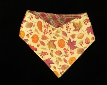 Pumpkin Leaves Autumn Plaid Dog Cat Bandana Thanksgiving with Adjustable Snaps