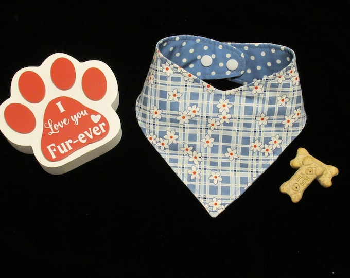Featured listing image: Dog Bandana Reversible Sweet Melodies Daisy Floral Plaid Pet Scarf with Adjustable Snaps