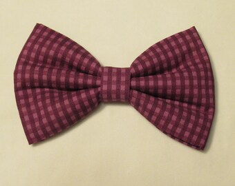 Violet Purple Plaid Dog Cat Bow Tie: Easy Collar Attachment