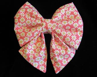 Pink Daisy Dog Cat Lady Sailor Bow Tie: Easy Collar Attachment