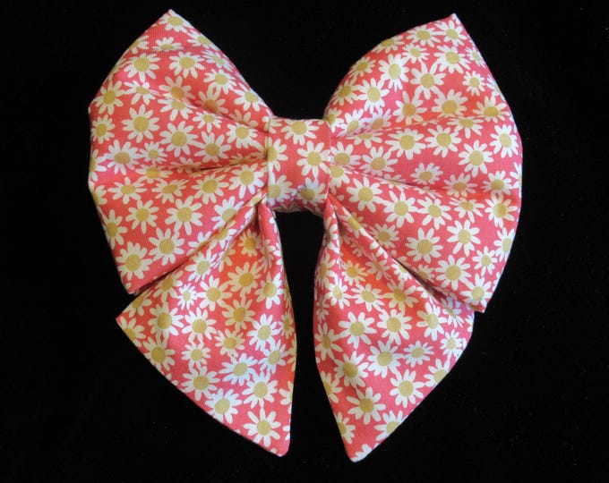 Featured listing image: Pink Daisy Dog Cat Lady Sailor Bow Tie: Easy Collar Attachment