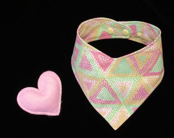 Dog Cat Bandana Pink Lime Green Tan Geometric Pet Scarf with Adjustable Snaps