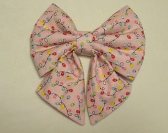 Holiday Christmas Lights Pink Dog Cat Lady Sailor Bow: Easy Collar Attachment