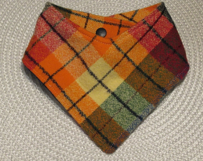 Featured listing image: Dog or Cat Ombre Flannel Autumn Winter Plaid Bandana Pet Scarf Snap On