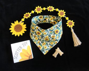 Rifle Paper Co Ivory Sunflower Fields Dog Bandana Pet Scarf with Adjustable Snaps