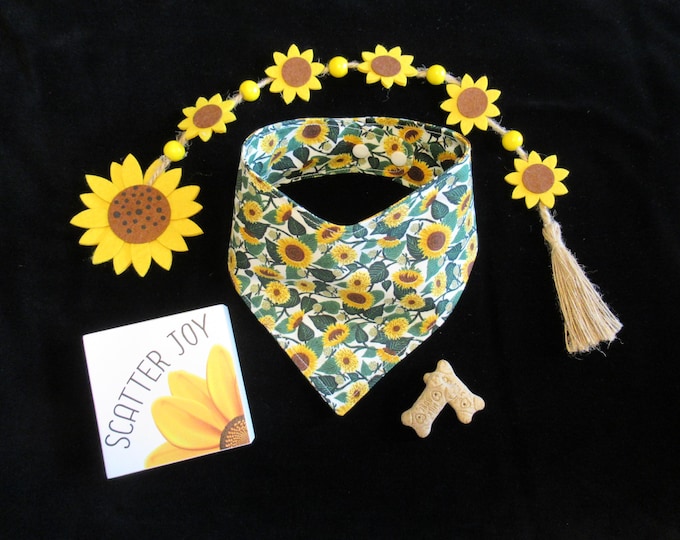 Featured listing image: Rifle Paper Co Ivory Sunflower Fields Dog Bandana Pet Scarf with Adjustable Snaps