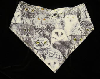 Reversible Black White Owl Bandana Pet Scarf with Adjustable Snaps