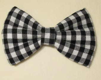 Black and White Plaid Flannel Dog Cat Bow Tie: Easy Collar Attachment