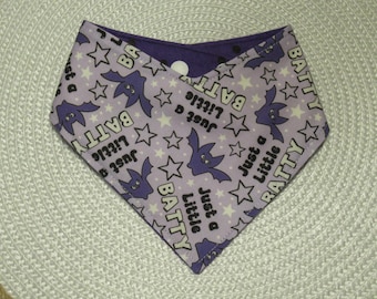 Dog Cat Bandana Reversible Halloween Just A Little Batty Purple Pet Scarf with Adjustable Snaps