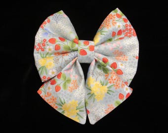 Sweet Floral, Strawberries and Honey Bees Lady Sailor Bow Tie: Easy Collar Attachment