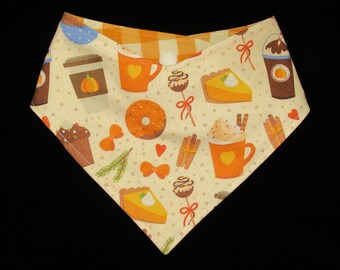 Dog or Cat Fall Bandana Reversible Autumn Pumpkin Spice Pet Scarf Snap On