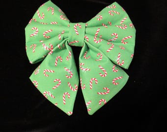 Holiday Candy Canes Christmas Lady Sailor Bow Tie: Easy Collar Attachment
