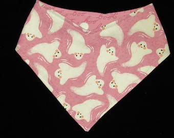 Dog Cat Bandana Reversible Halloween Hey Boo Pink Ghosts Pet Scarf Adjustable Snaps