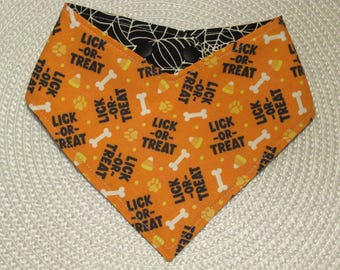 Dog Bandana Reversible Halloween Lick Or Treat Spider Web Pet Scarf with Adjustable Snaps