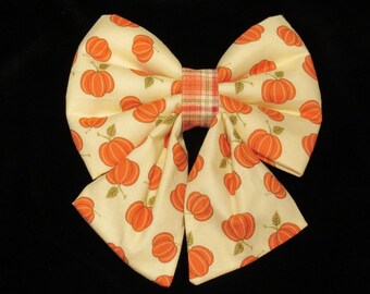 Pumpkin Dog Lady Sailor Bow Tie: Autumn Thanksgiving Pet Collar Accessory