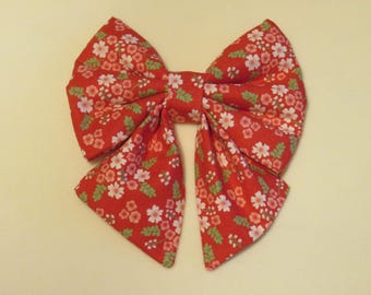 Red Floral Dog Cat Lady Sailor Bow Tie: Easy Collar Attachment