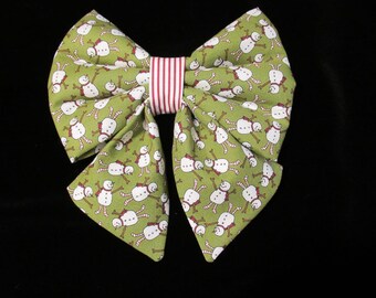 Blizzard Snowman Holiday Dog Cat Lady Sailor Bow Tie: Easy Collar Attachment
