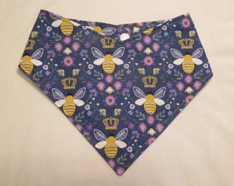 Purple Queen Bee Dog Cat Bandana Pet Scarf with Adjustable Snaps