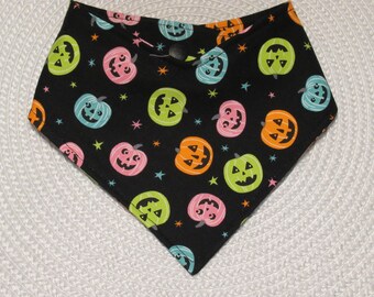 Dog Cat Bandana Halloween Fab Boo Lous Pumpkin Black Pet Scarf with Adjustable Snaps