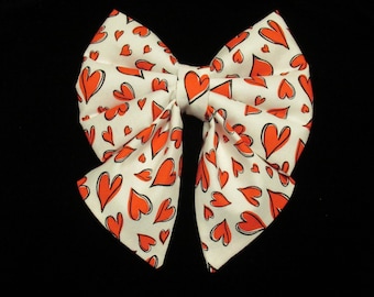 Red Heart Valentine's Day Dog Lady Sailor Bow Tie: Easy Collar Attachment