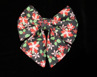 Holiday Floral Dog Cat Lady Sailor Bow Tie: Easy Collar Attachment