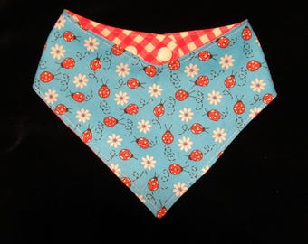 Dog Bandana Reversible Lady Bug Daisy Pet Scarf with Adjustable Snaps