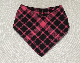 Dog Cat Bandana Hot Pink Fall Winter Black Flannel Pet Scarf with Adjustable Snaps
