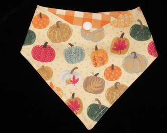 Dog Cat Bandana Reversible Fall Autumn Harvest Minis Pumpkin Spice Pet Scarf Snap On