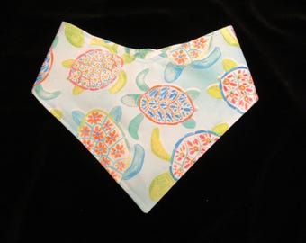 Summer Sea Turtles and Starfish Dog Cat Bandana: Adjustable KAM Snap Attachment