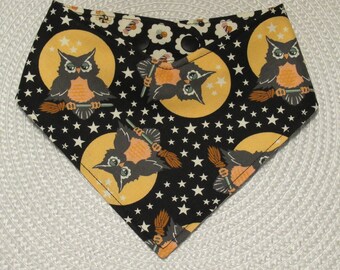 Dog or Cat Bandana Halloween Owl O Ween Black Pet Scarf with Adjustable Snaps