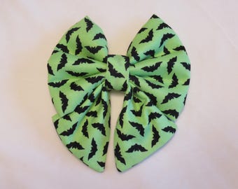 Lime Green Halloween Black Bats Dog or Cat Lady Sailor Bow Tie: Easy Attachment
