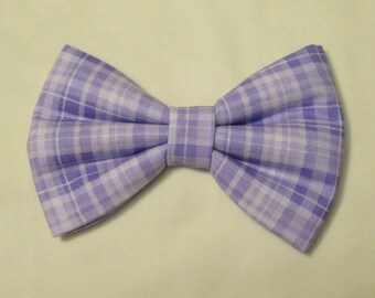 Lavender Spring Summer Plaid Dog Cat Bow Tie: Easy Collar Attachment