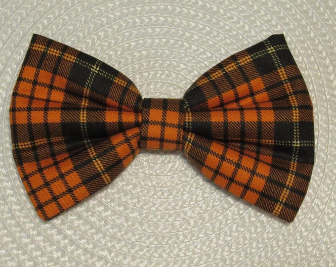 Featured listing image: Orange Plaid Autumn Dog Cat Bow Tie: Easy Collar Attachment