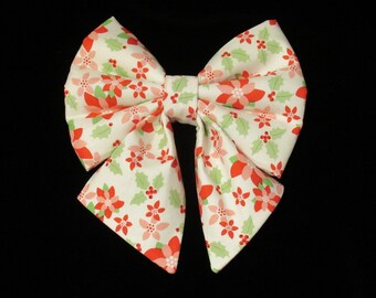 Holiday Peppermint Floral Dog Cat Lady Sailor Bow Tie: Easy Collar Attachment
