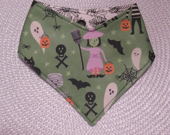 Reversible Halloween Tricks and Treats Dog Bandana Pet Scarf Snap On