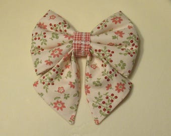 Pink and Green Floral Dog Cat Sailor Bow Tie, Lady Bowtie: Easy Collar Attachment