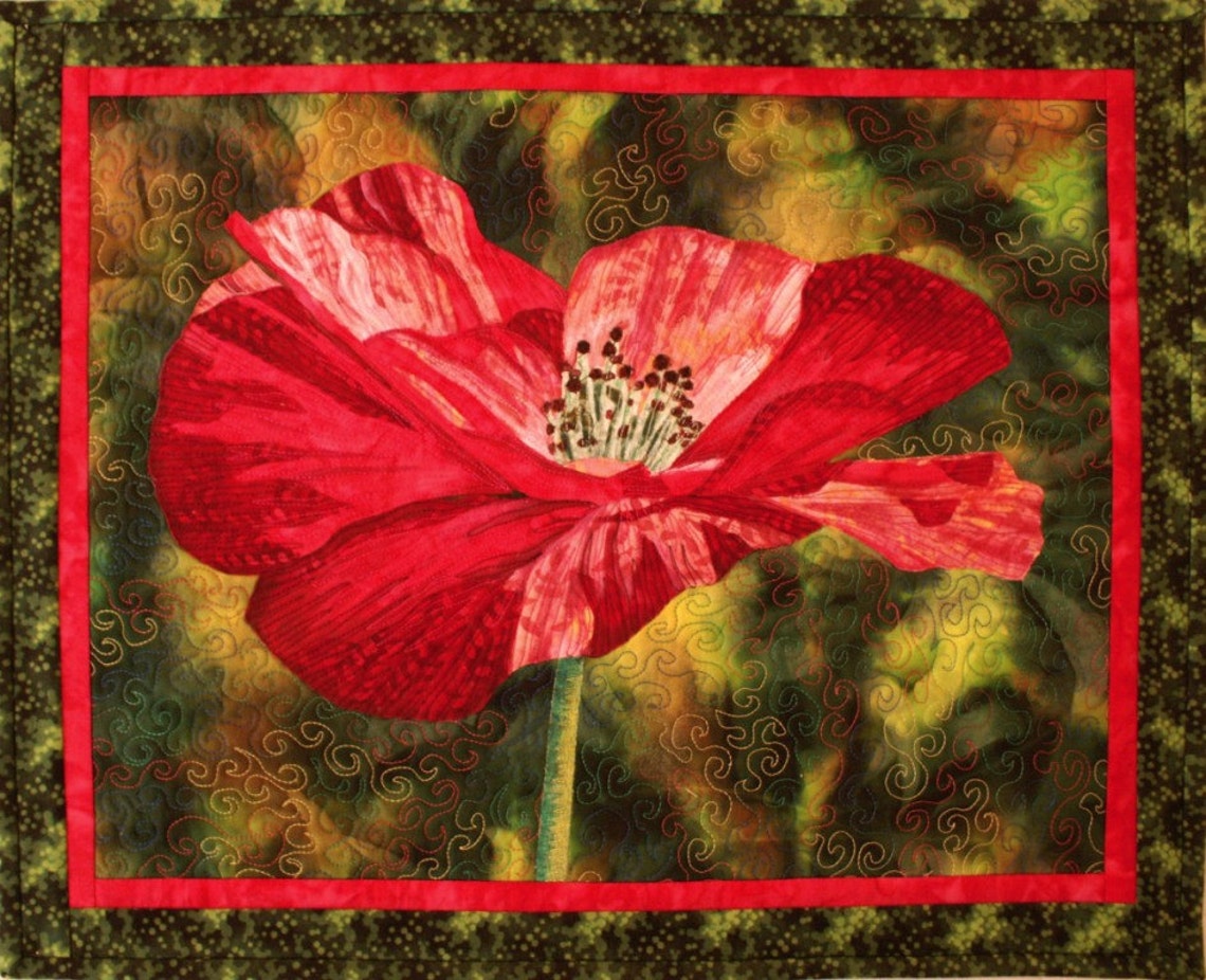 One Poppy Art Quilt Pattern by Lenore Crawford Etsy