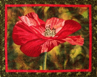 One Poppy Art Quilt Pattern by Lenore Crawford