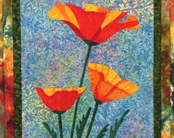 Yellow Poppies II Art Quilt Pattern by Lenore Crawford