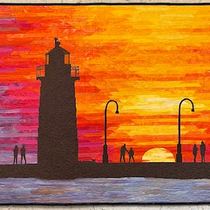 South Haven Sunset Original Fiber Art by Lenore Crawford