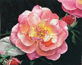 Pink Rose Original Fiber Art by Lenore Crawford