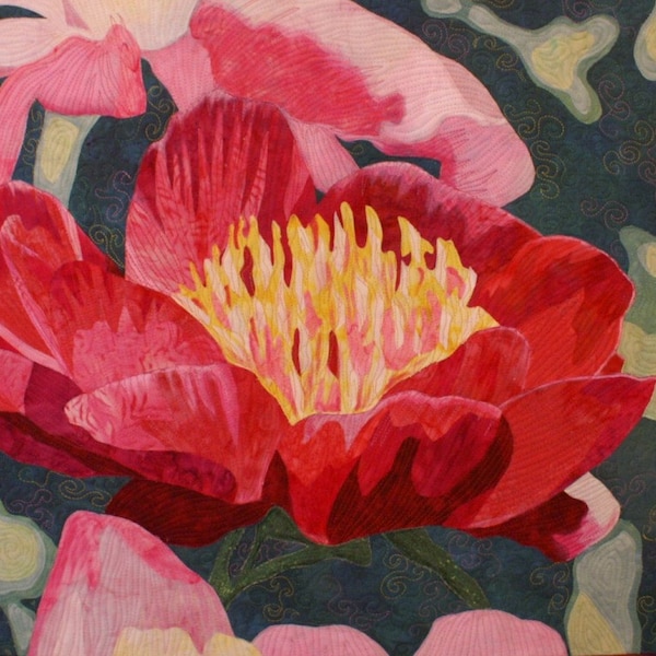 Peony Art Quilt Pattern by Lenore Crawford
