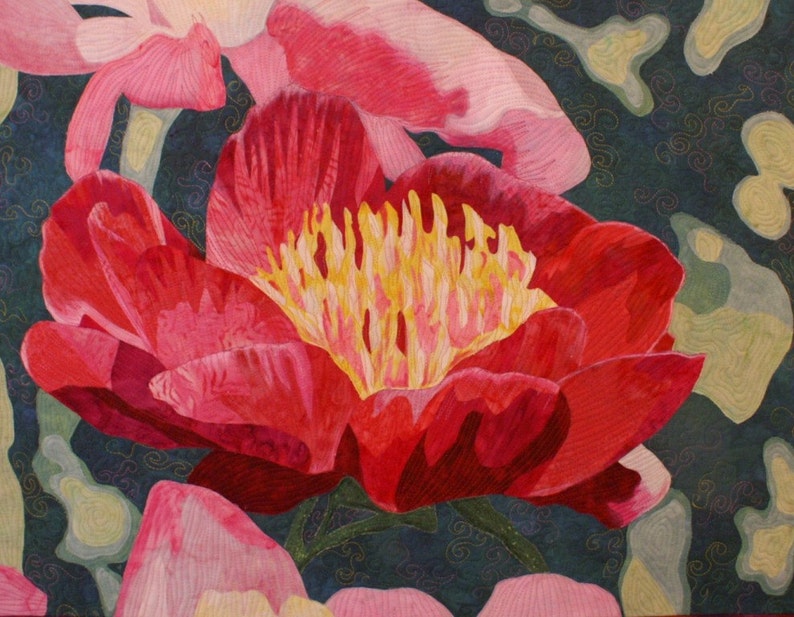 Peony Art Quilt Pattern by Lenore Crawford image 1