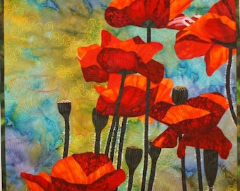 Red Poppies Art Quilt Pattern by Lenore Crawford