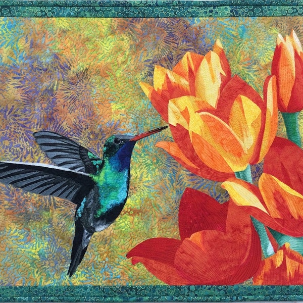 Hummingbird Art Quilt Pattern DOWNLOAD by Lenore Crawford