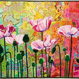 Mohnblumen in der Sonne Original Fiber Art von Lenore Crawford
