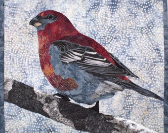 Pine Grosbeak Art Quilt Pattern by Lenore Crawford