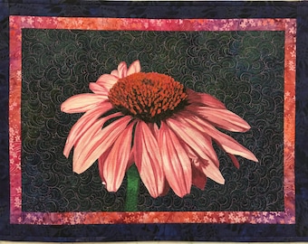 Pink Cone Flower Original Fiber Art by Lenore Crawford