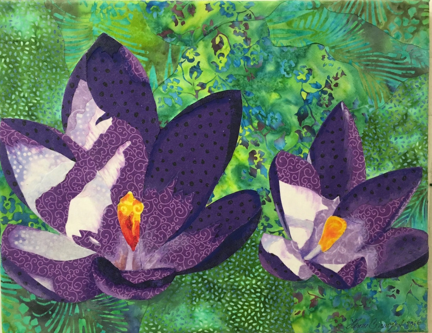 Purple Crocuses Original Fabric Collage by Lenore Crawford - Etsy