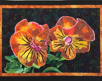Orange Pansies Art Quilt Pattern by Lenore Crawford
